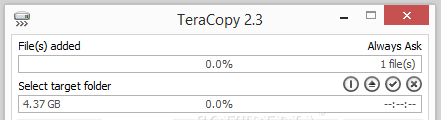 Showing the TeraCopy interface